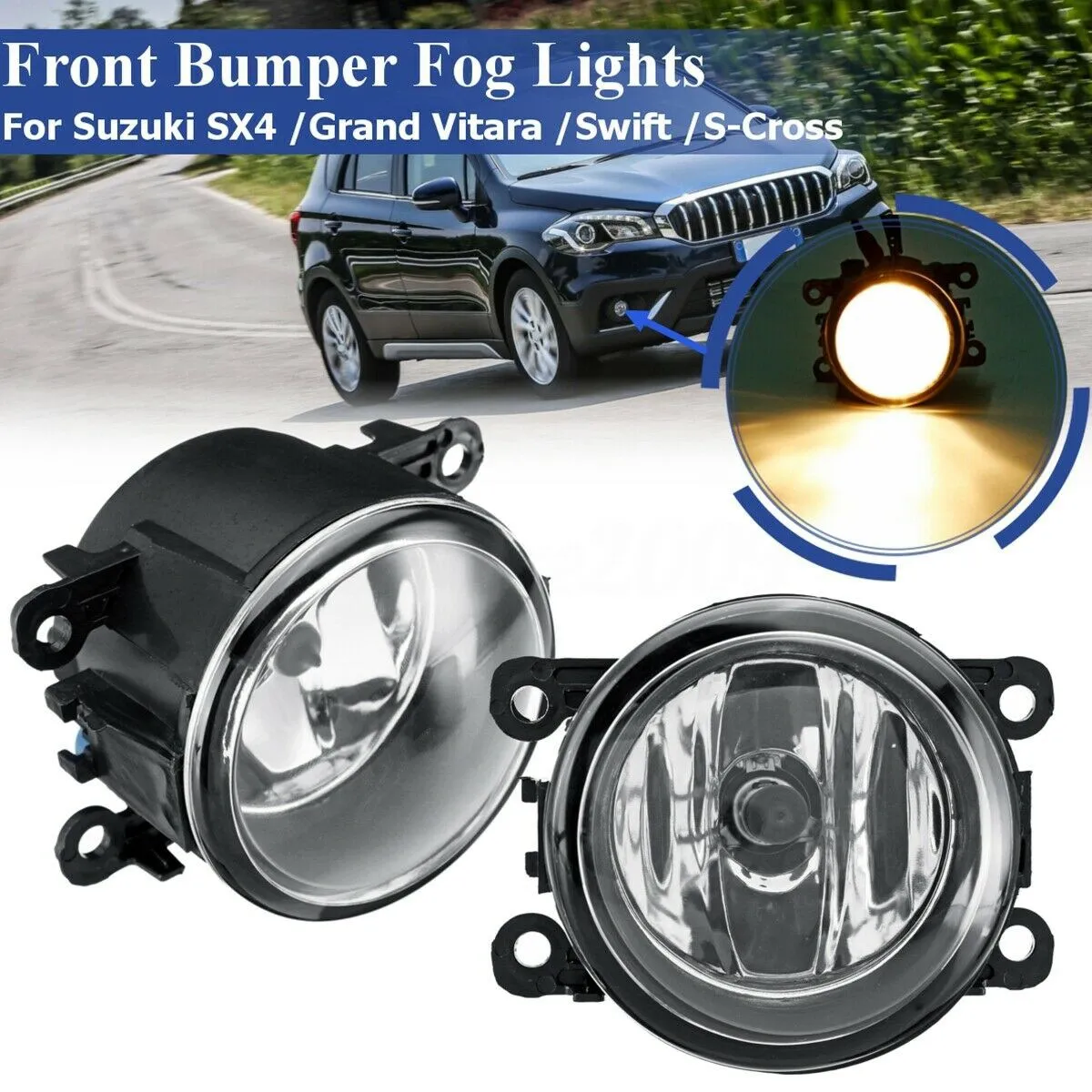 1 Pair Front Bumper Fog Light Lamps with H11 for Ford Focus Suzuki Swift New Alto Renault Peugeot Citroen Anti-Fog Lens