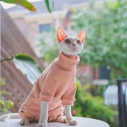 sphnyx Cat Clothes Striped Undershirt Long sleeves For Pet Soft Cotton Coat for Kittens Dogs 4-legged Jumpsuit for Devon Rex