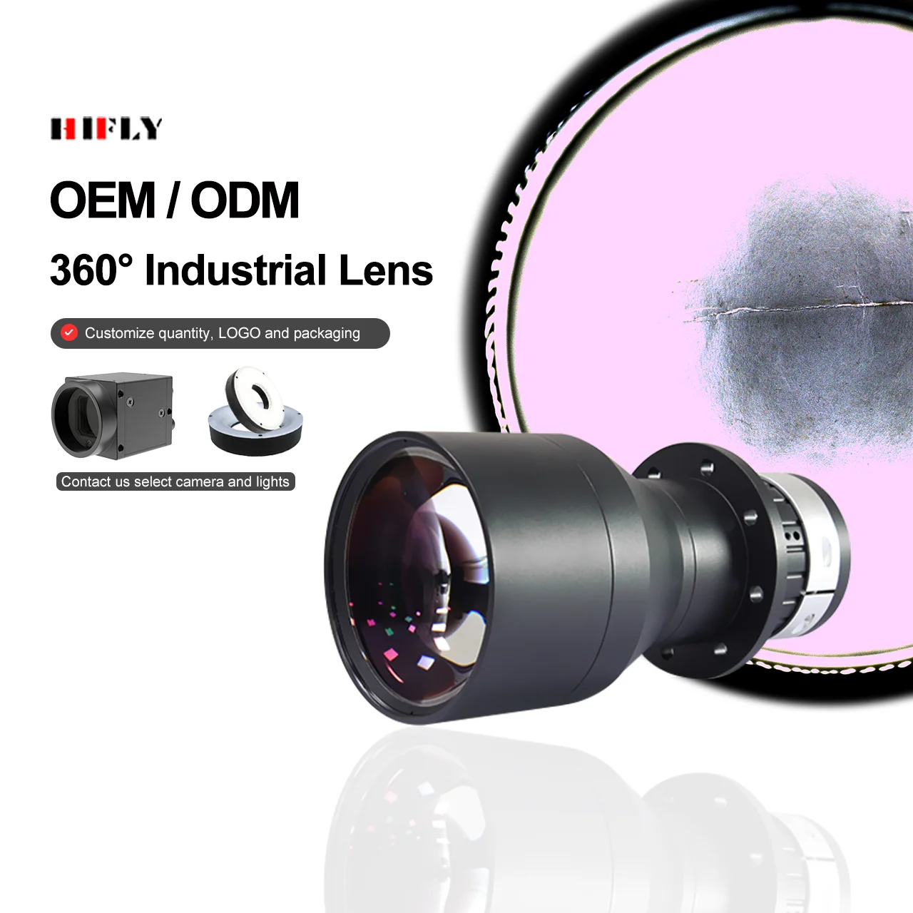 

HIFLY WD=16-66mm 1/2" Machine Vision C Mount 360° Outer Surface Inspection Imaging Industrial Lens