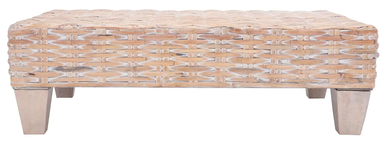 

Natural Whitewash Coffee Table Coastal Living Room Furniture Wooden Rectangular Storage Shelf Customized