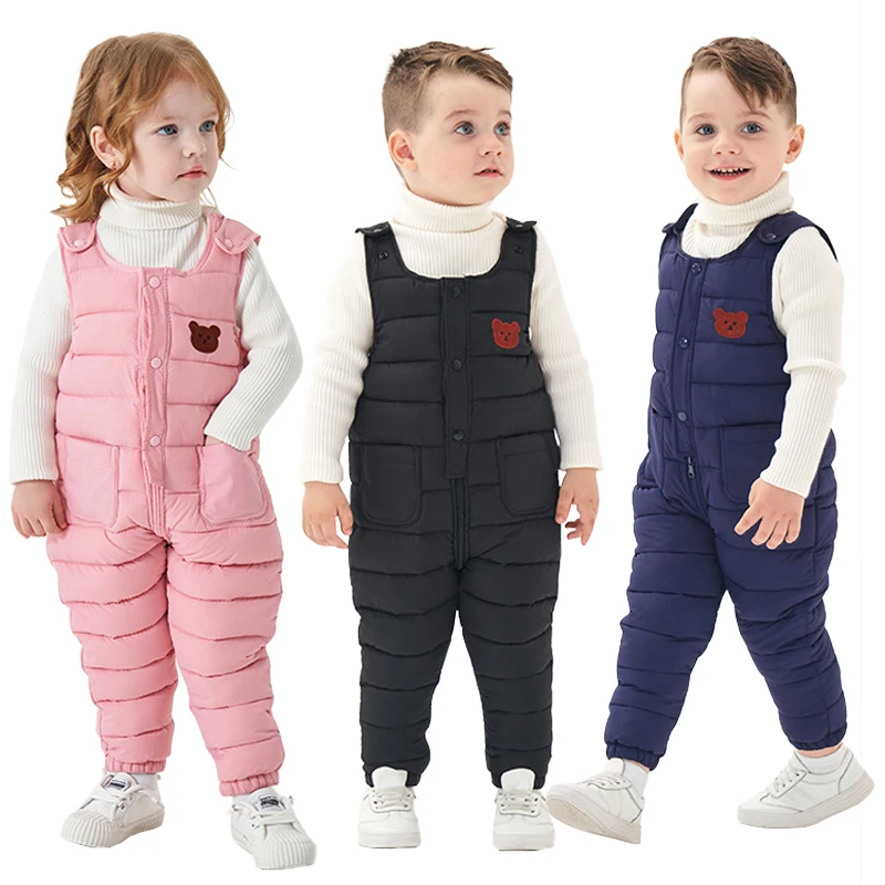 Children Winter Warm Overalls Boys Winter Thick Pants Down Cotton Kids Overalls for Girls 0-5 Years Children Jumpsuit Pants