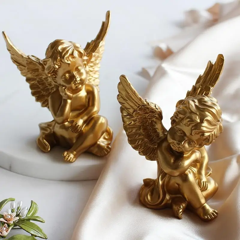 

2Pcs/Set Nordic Golden Angel Ornaments Resin Figure Sculpture Photograph Props Home Tabletop Decoration Birthday Gift