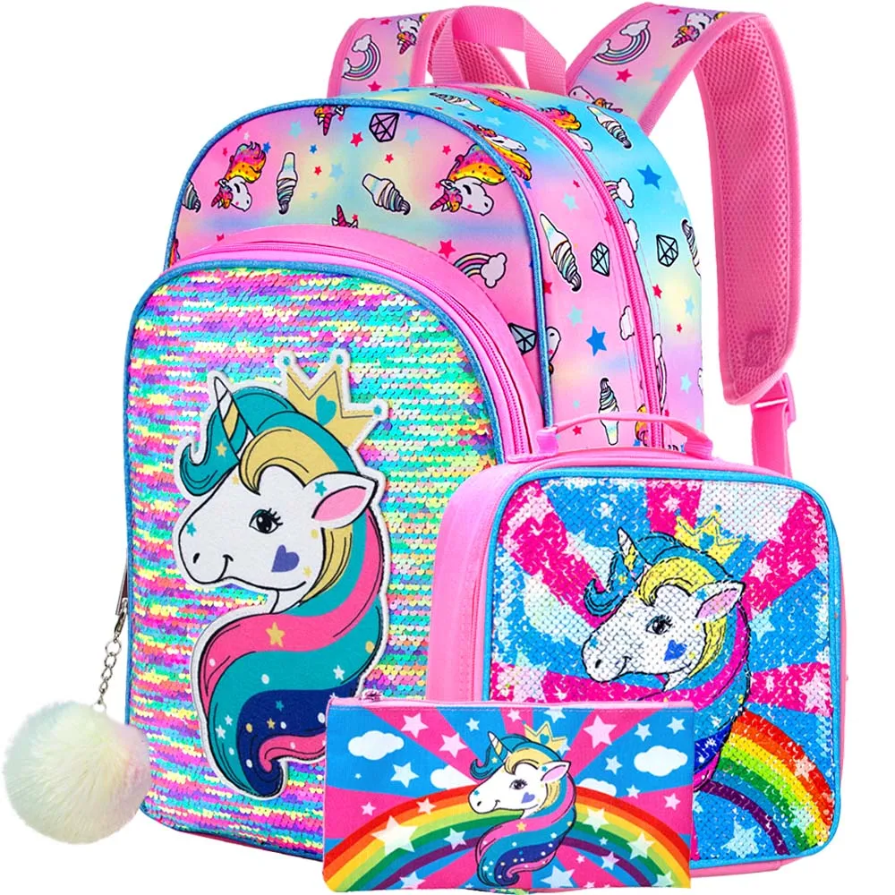 3PCS Unicorn Backpack for Girls 16\