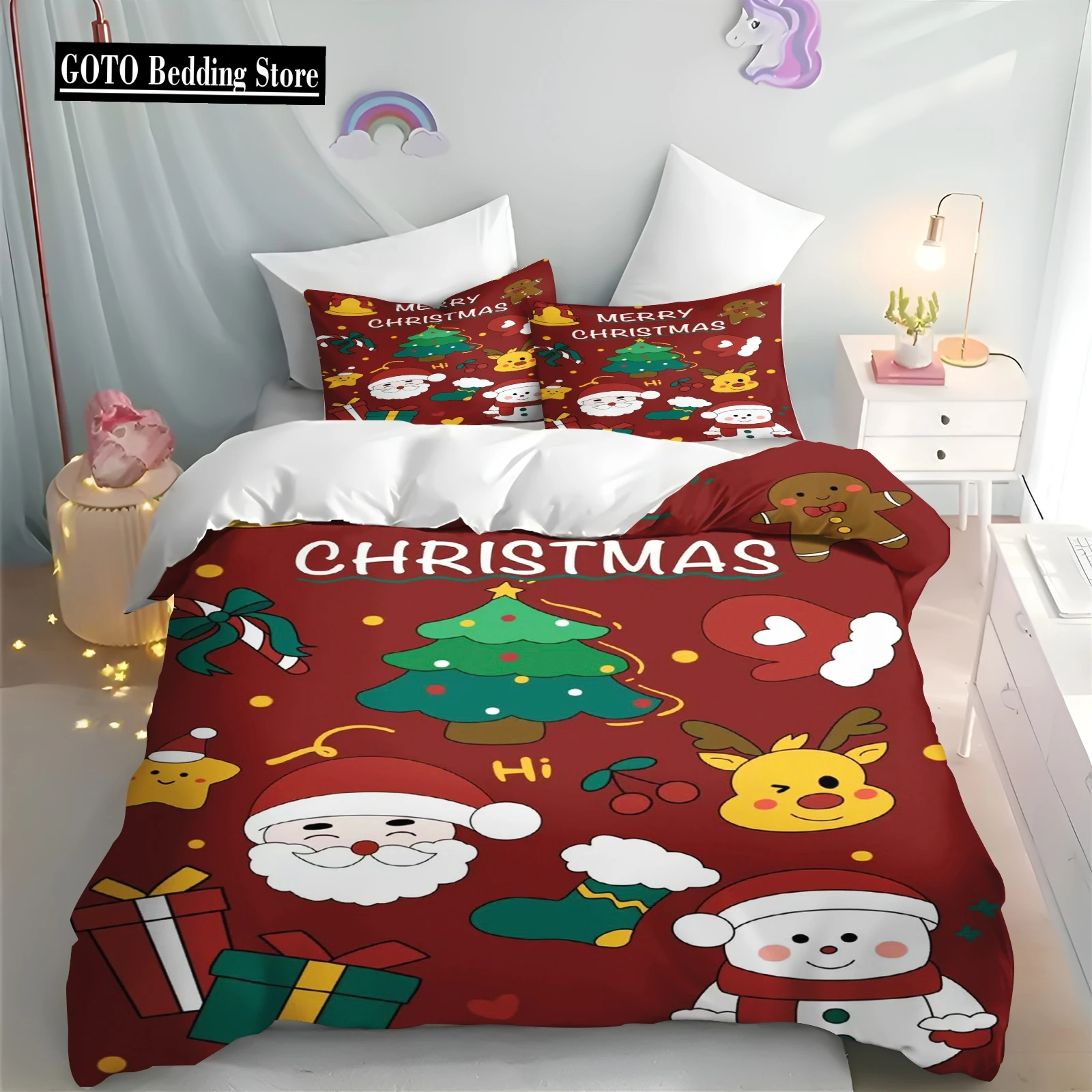 

Merry Christmas Cover Quilt, Cartoon Duvet Printing, Home Breathable, Children's Bedding, Custom Made Set, Kingreathable Bedding