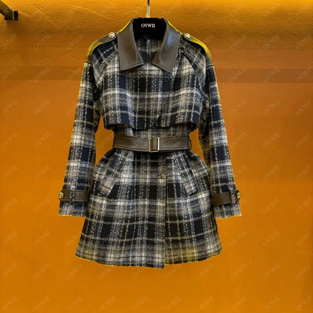 Elegant Vintage Warm Long Plaid Jacket For Women Thicken Winter 2024 New Long Sleeve Cape Woolen Coat Female Outwear Clothing