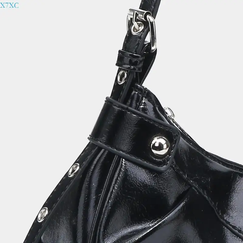 

X7XC Women Rivets Studded PU Leather Crossbody Bag Adjustable Strap Shoulder Handbag