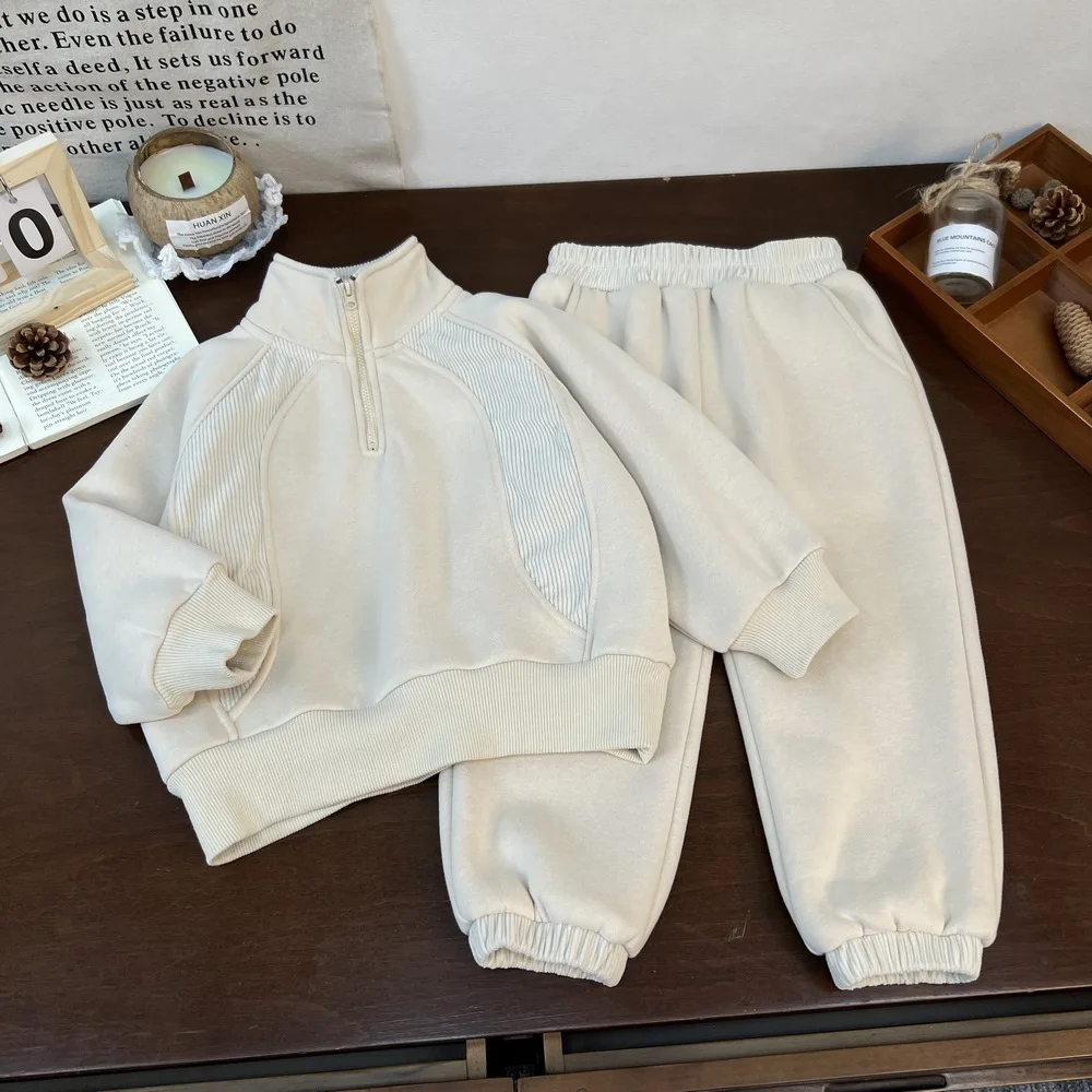 4964  Children's Clothing Set   Autumn New Contrast Corduroy Boy's Sport Set  Leisure Sweater+ Pants Girl's Two-piece Suit