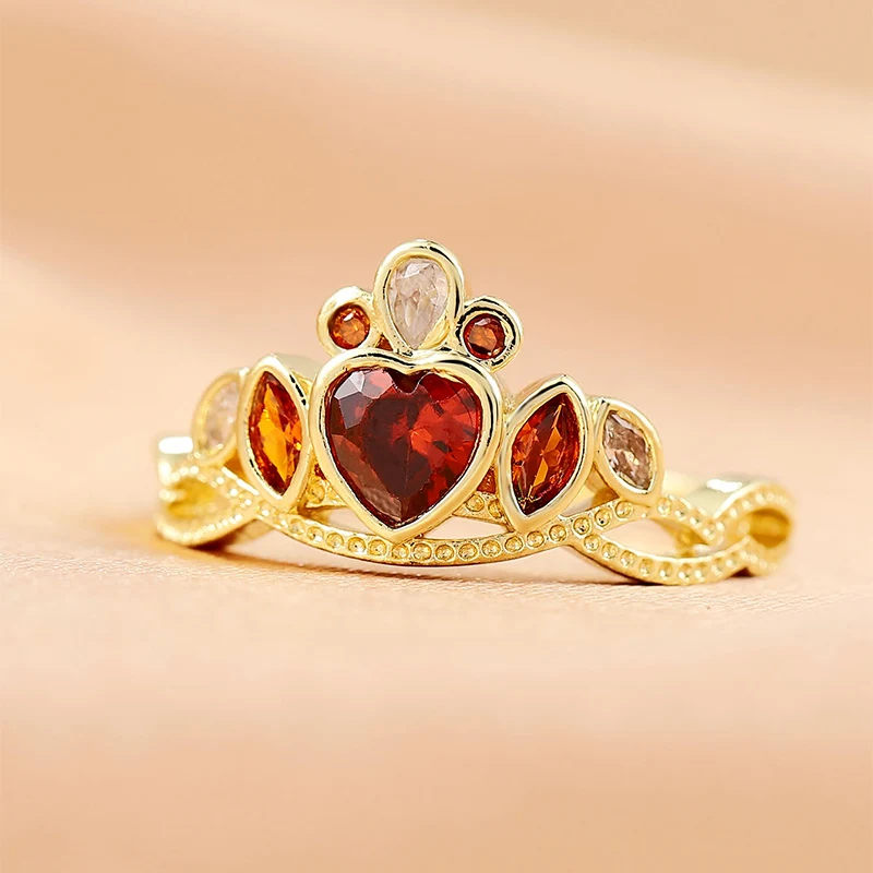 Mewanry Sparkling Multicolor Zircon Crown Rings For Women Creative Trendy Classic Sweet Temperament Birthday Party Jewelry Gifts