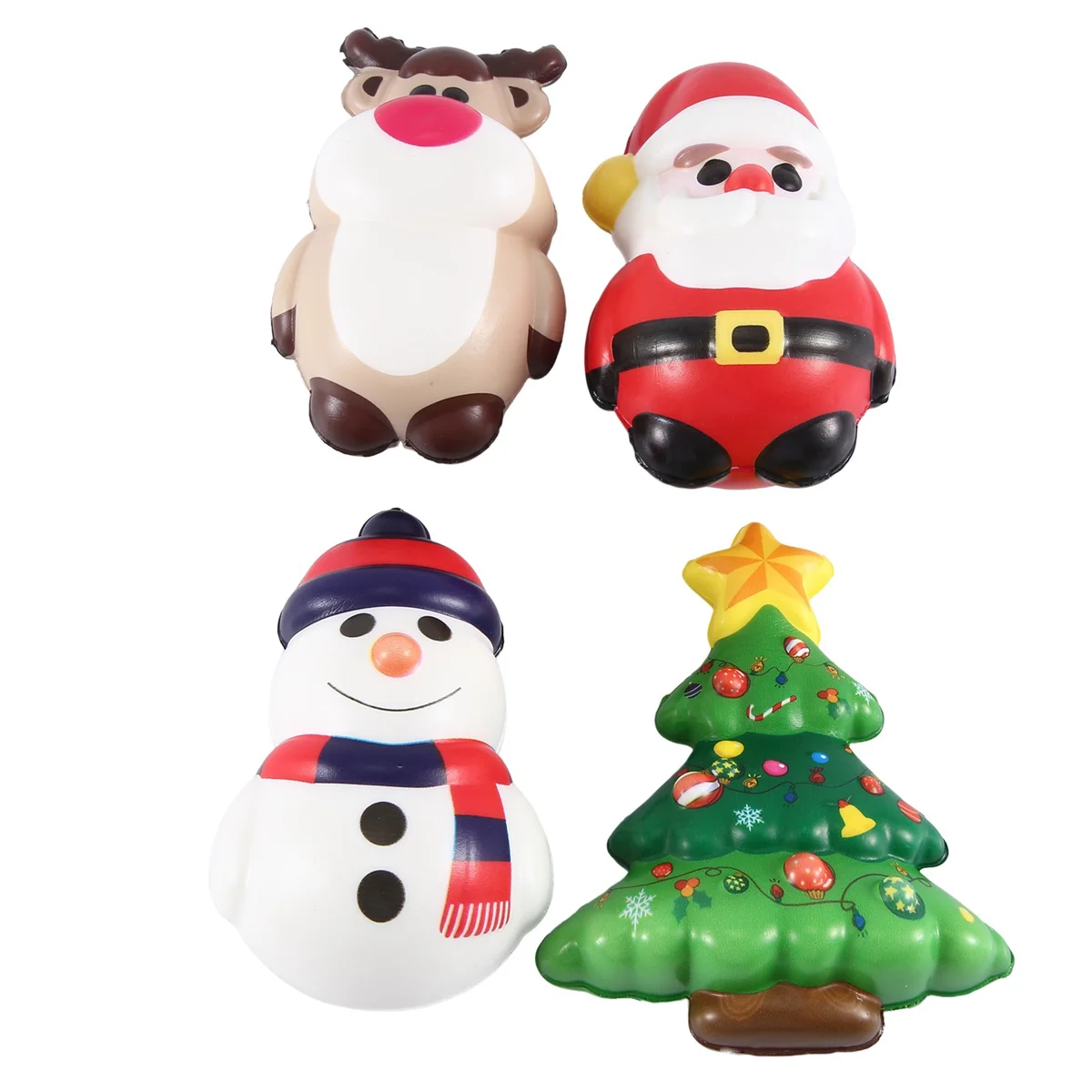 AM-4Pcs PU Anti Stress Reliever Toy Doll Santa Claus Reindeer Slow Rebound Antistress Squeeze Toy