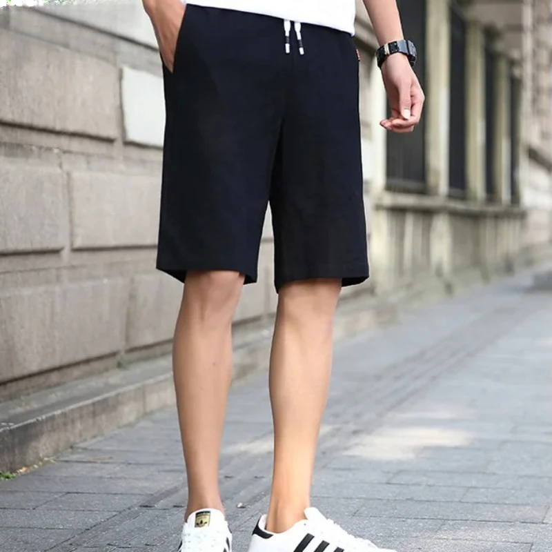 

Casual Elastic Waist Beach Shorts for Outdoor Gym Travel Summer Men's Linen Cotton Shorts 5 Inch Inseam