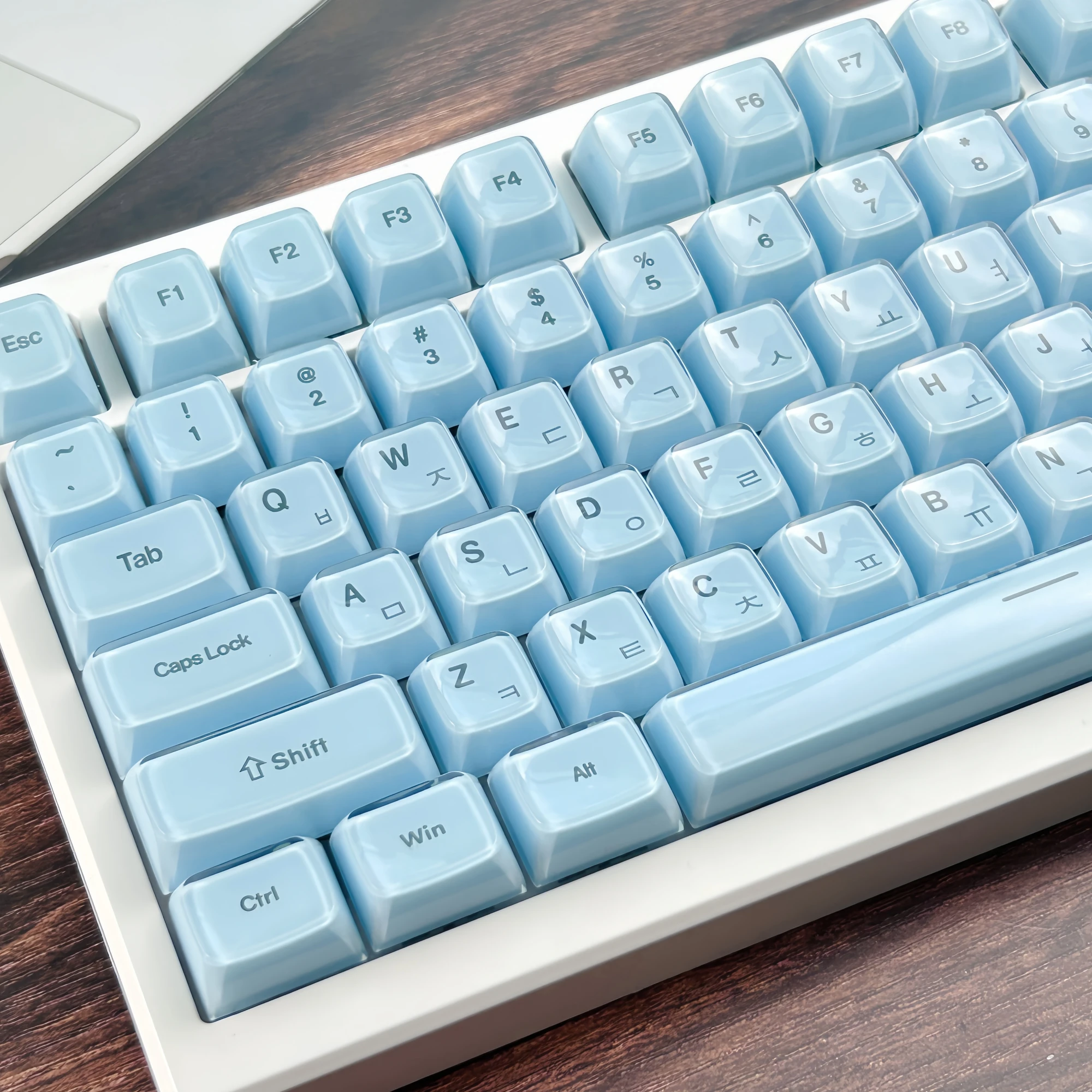 MAIMOOO Crystal Texture Korean Keycap OEM Profile 132Keys PBT+PC Material Blue Translucent Jelly Keycaps for Mechanical Keyboard