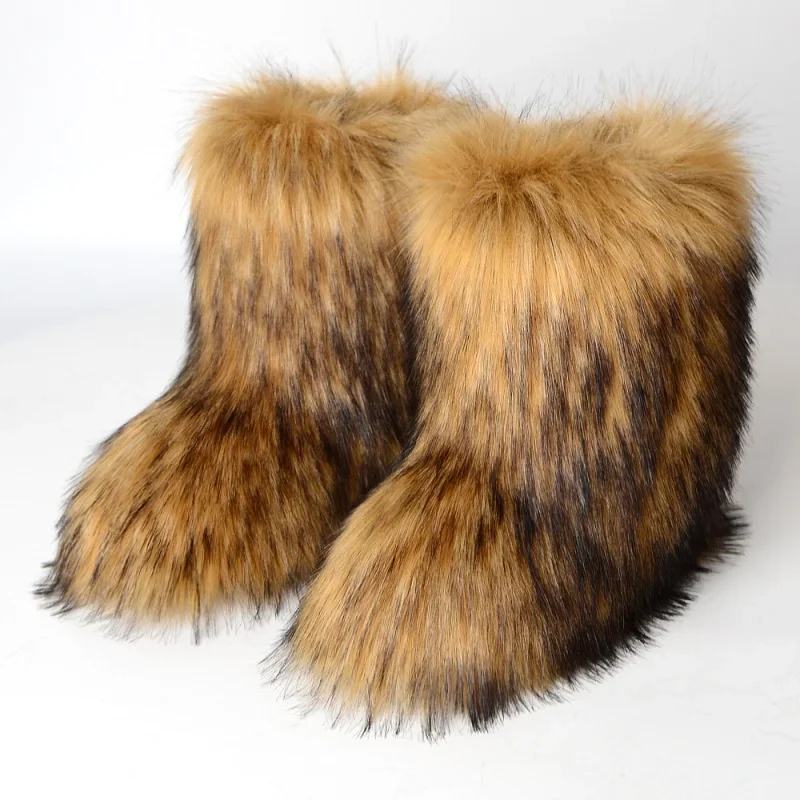 2025 Winter Women Fluffy Faux Fox Fur Shorts Boots Comfortable Plush Warm Women Snow Boots Luxury Girls Furry Fashion Foowear