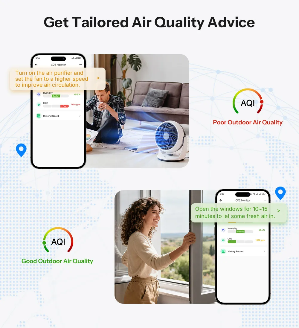 SONOFF AirGuard CO2 Matter Over WiFi Luftqualitätsmonitor SAWF-08P Temperatur-Feuchtigkeitsmesser Ton- und Lichtalarm Historische Daten – Detail 10
