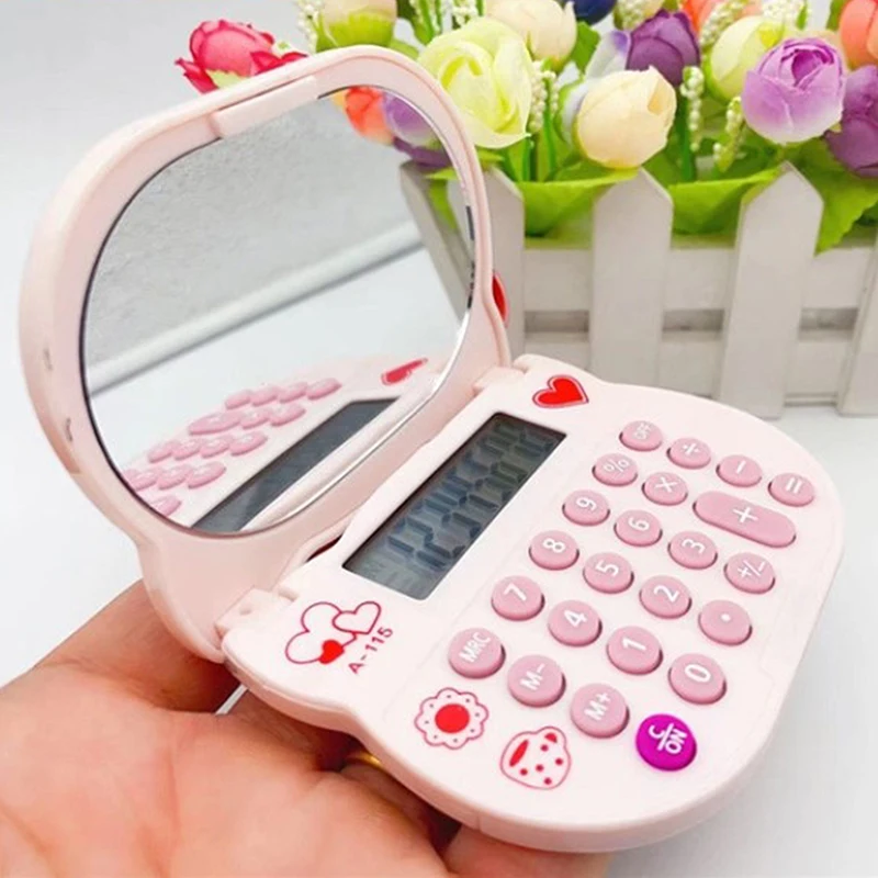 Cartoon Cute Portable Sanrio Calculator Anime Kuromi Cinnamoroll School Student Stationery with Mirror Mini Pocket Calculator