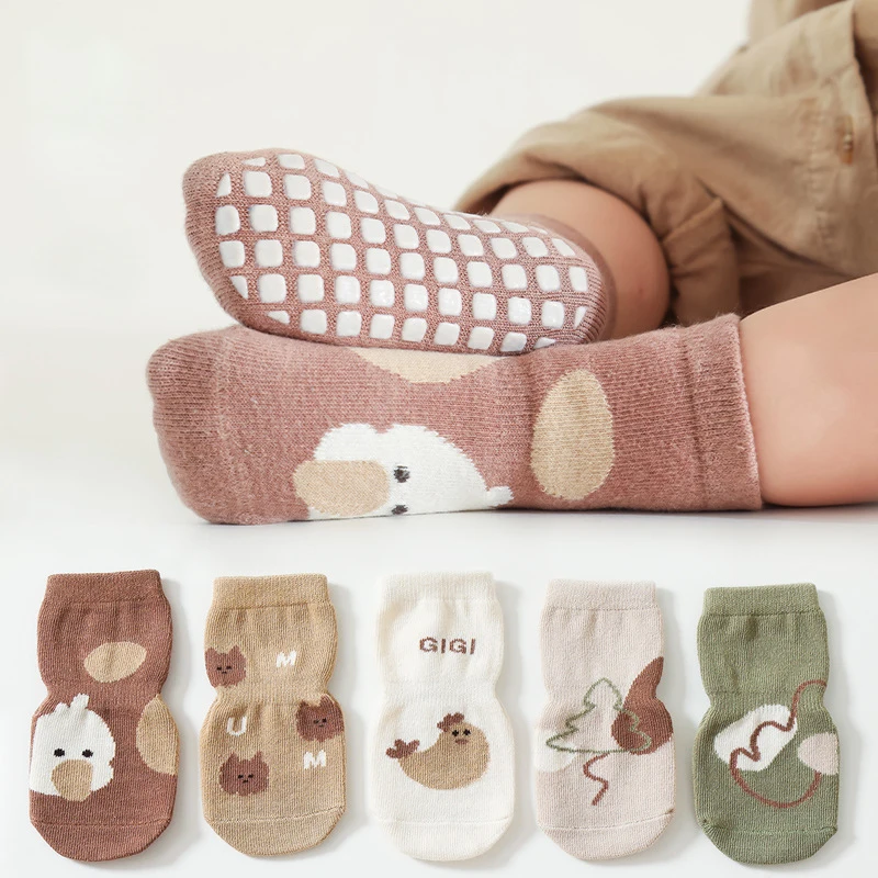 1/5/10 Pairs Baby Kids Non-Slip Socks Clothes Cute Cartoon Animal Pattern Newborn Children Boys Girls Short Cotton Floor Sock