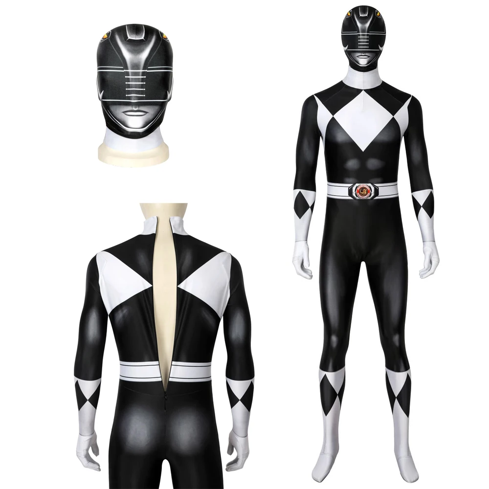 Carnival Role-Playing Costume Adult Ranger Costume Superhero Goushi Black Zentai 3D Printed Halloween High-Quality Jumpsuit