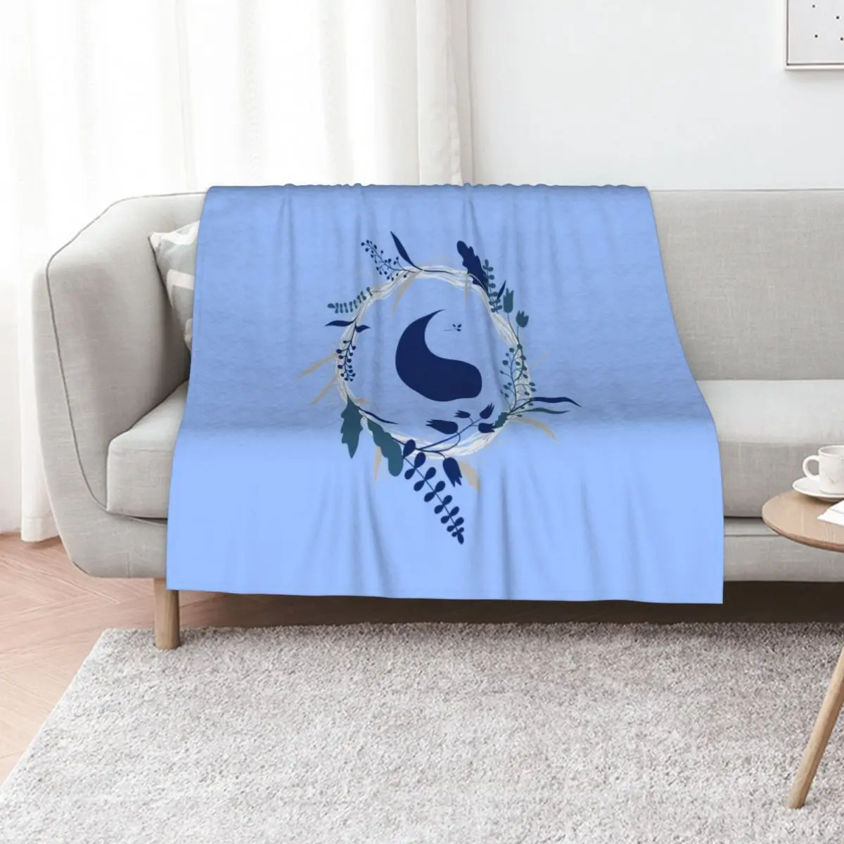 Blue Ajah (Floral Design) Throw Blanket Flannel Fleece Soft Warm Throw Blanket