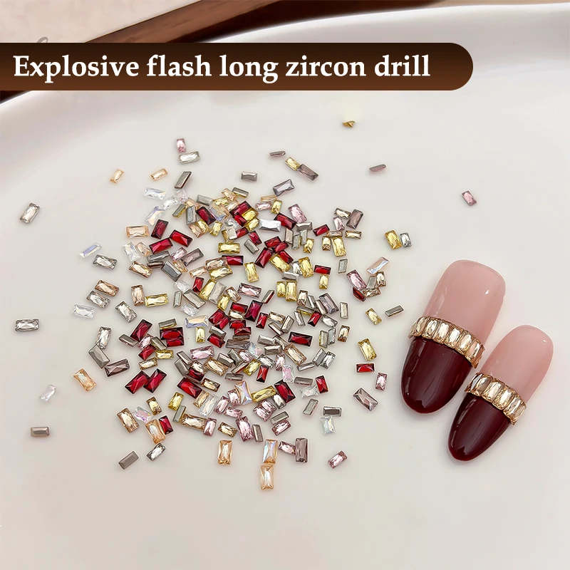 【50Pcs Rectangular Nail Zircon Transparent 5a Nail Crystal Diamond French Striped Nail Accessory】