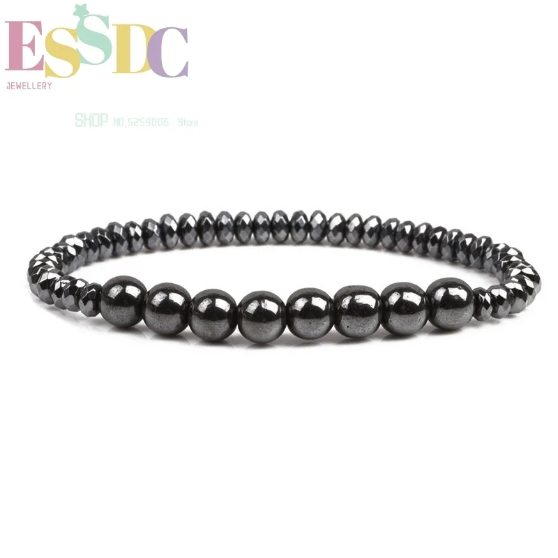 

Magnetic Black Hematite Stone Handmade Magnet Snake Bone for Male or Female Cuff Beaded Bracelet Single Circle Hand String