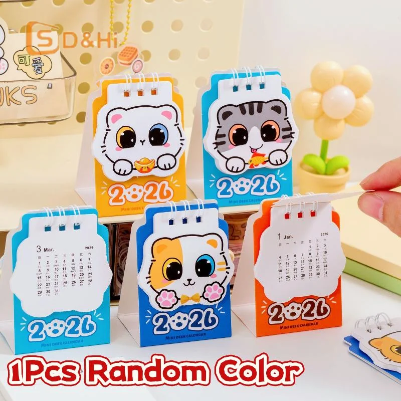 

1 шт. 2026 мультяшный кот настольный календарь портативный карманный календарь расписание украшение рабочего стола офисные школьные принадлежности студенческий подарок