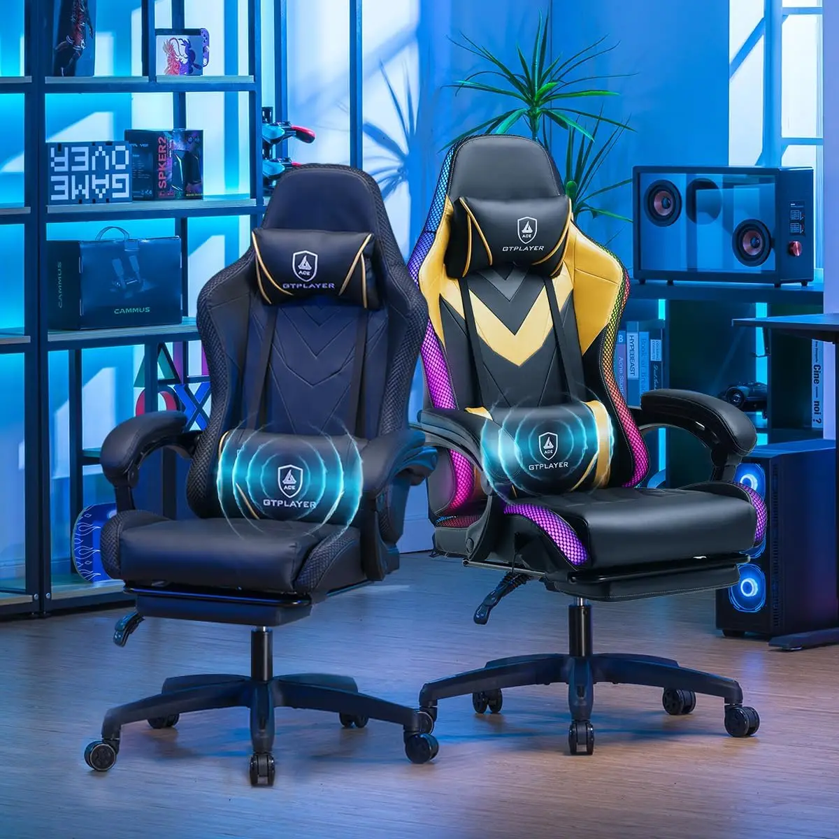 GTPLAYER Gaming Chair, RGB Gaming Chair with LED Lights, Video Gaming Chair for Adults, Ergonomic Computer Chair with