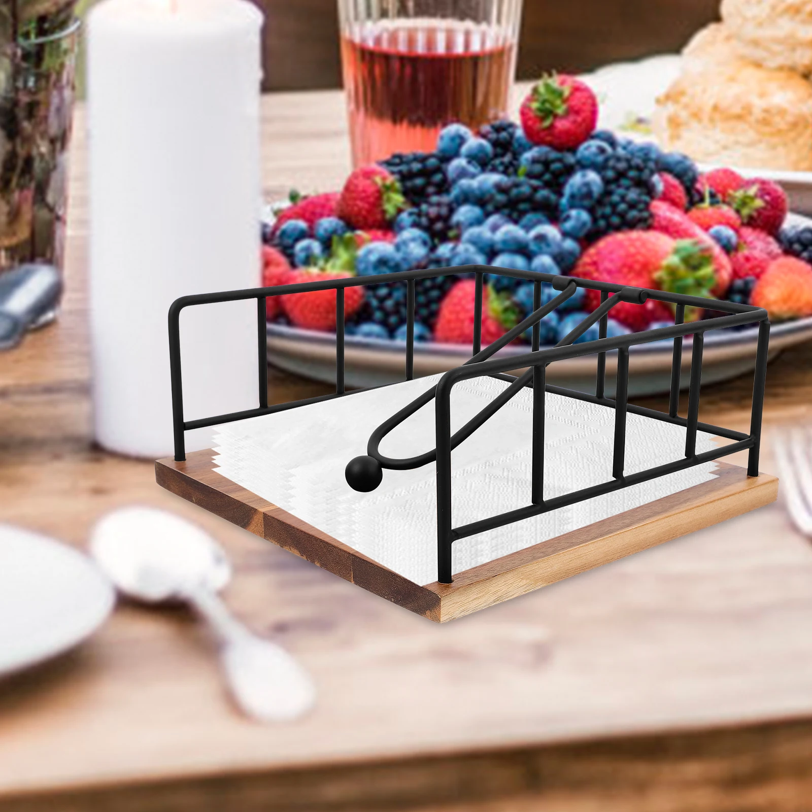 

Tabletop Vintage Napkin Holder Flat Paper Tissue Dispenser Decorative Organizer for Hotels Cafes Restaurants Flat Napkin Stand