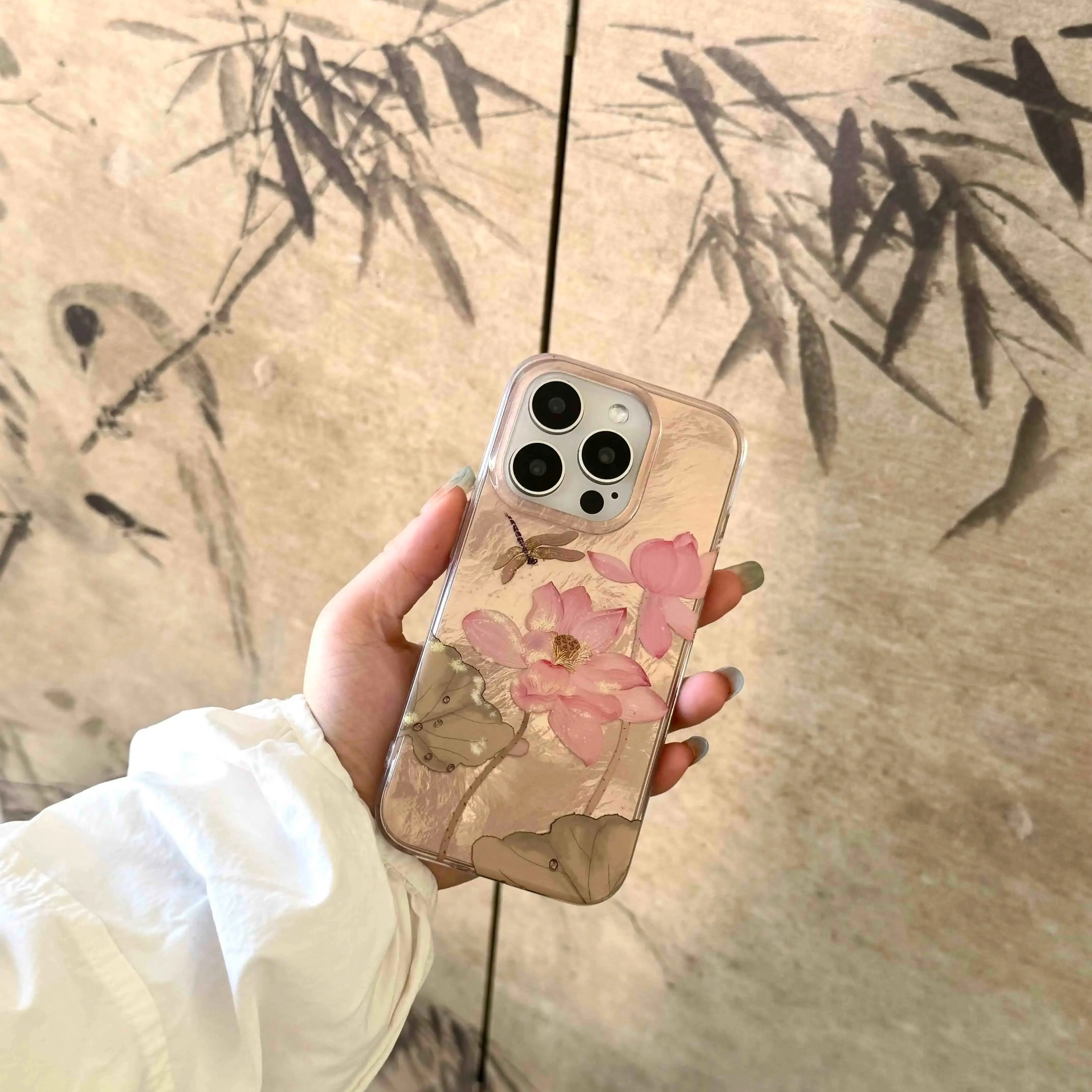 Summer Painting Lotus Flower Phone Case For Iphone 15promax 14ProMax 11 12 14 15Pro 13 15 Pro Max Shiny Glacier Shell Fundas
