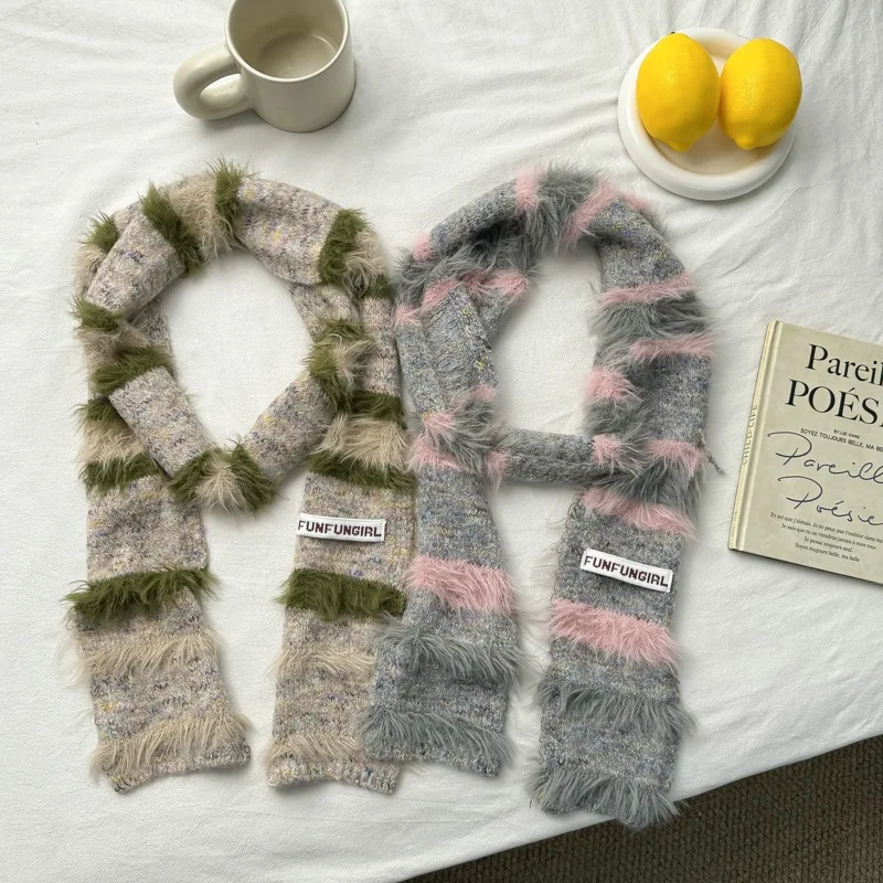 Sausage Scarf Four Seasons Long Rainbow Scarf Special-Interest Design Contrast Color Scarf Fashion Striped Scarf Y2g Hot Girl