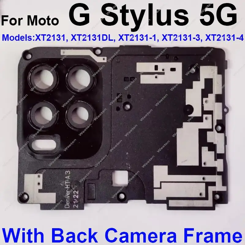 Back Camera Lens Glass with Frame Holder For Motorola MOTO G Stylus 5G (2021) (2022) Rear Antenna Motherboard Cover Spare Parts