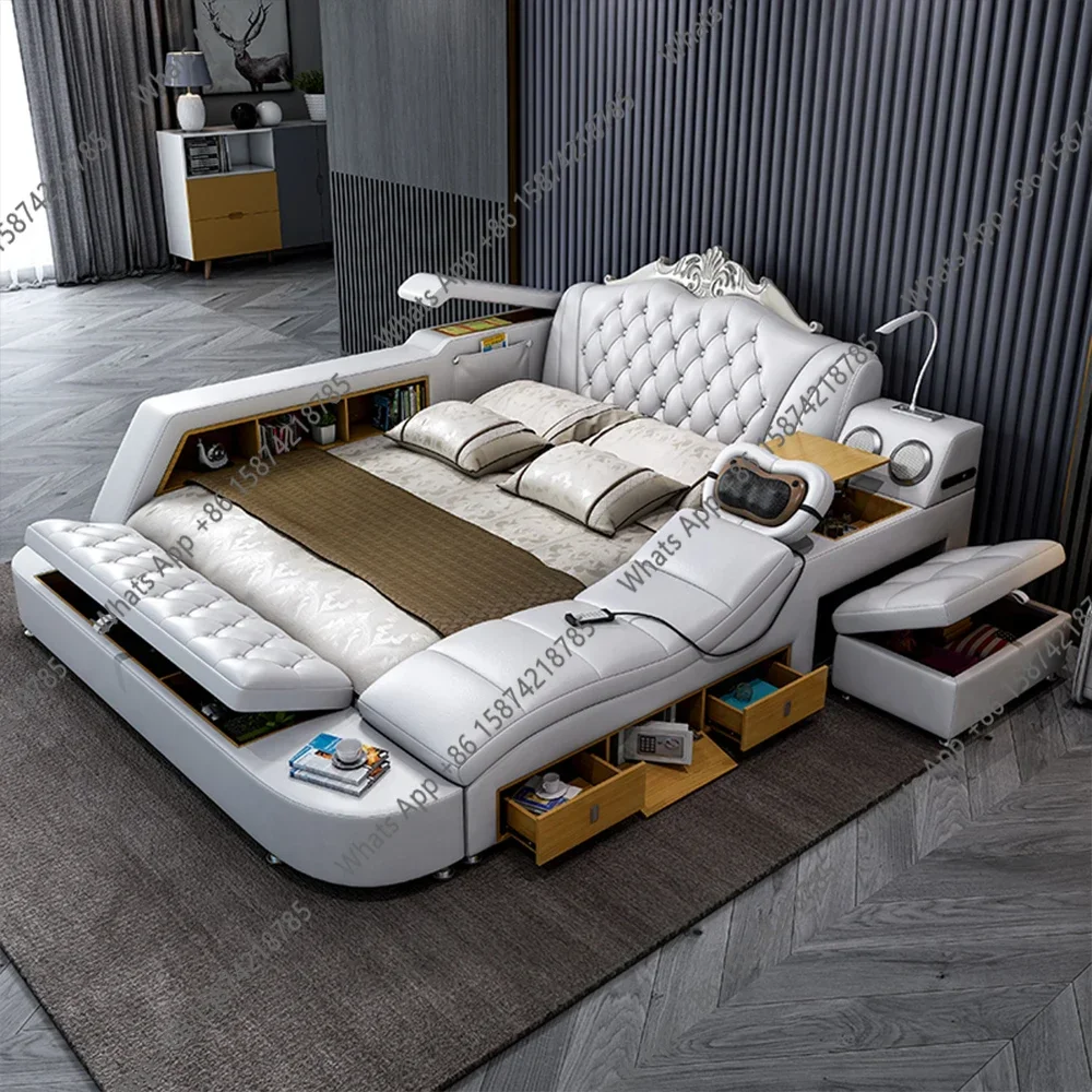 N5 MANBAS Ultimate Bed Frame Tech Smart Multifunctional Bed With Genuine Leather Massage USB Bluetooth Speaker Tatami & Sa