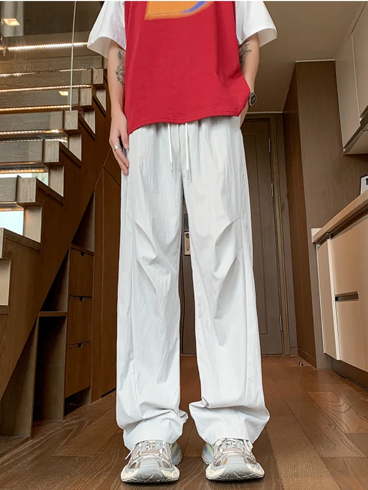 

American Sle Qui Dry Paratrooper Pants Men Summer Thin Cool Loose Ice Silk Wide Leg Pants High Street Trend Casual Trousers