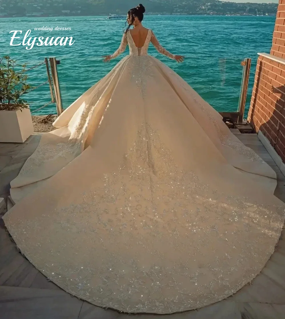 Vestido De baile De lujo personalizado, Vestidos De novia con cuello, cuentas De cristal, mangas largas, Vestidos formales De novia africana, Vestidos De novia
