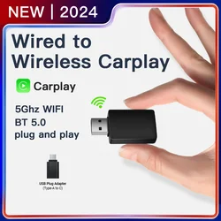 2024 Mini CarPlay Wireless Adapter Smart box CarPlay Dongle Bluetooth WiFi Fast Connect Plug and Play For OEM Wired CarPlay Car