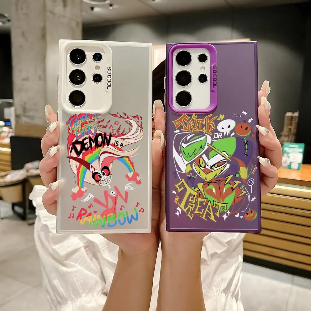 Anime H-Hazbin Hotel Phone Case Laser Matte Case for Samsung S25 S24 S23 S22 S21 Ultra Plus Shockproof Hard Back Cover