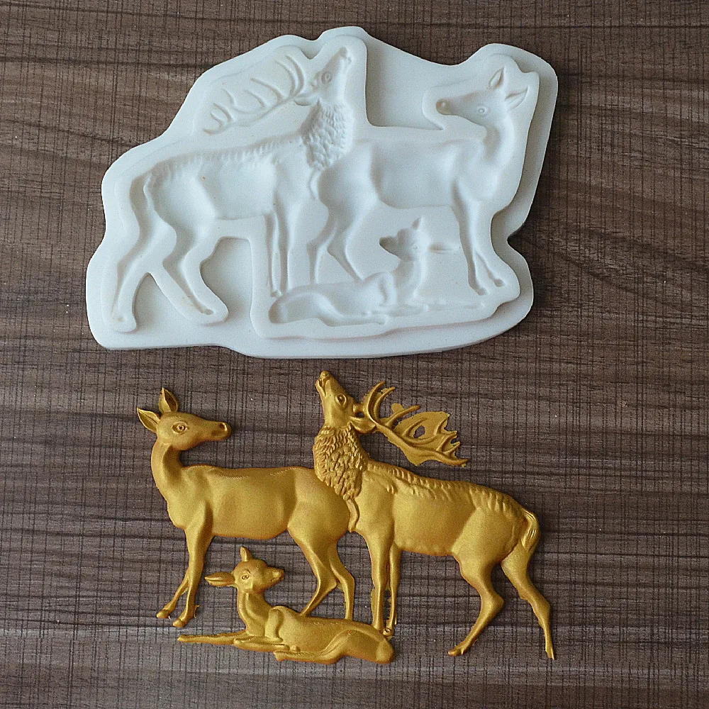 3D Christmas Elk Resin Silicone Mold Reindeer Chocolate Candy Manufacturing Mold Christmas Party Cake Decoration Mold