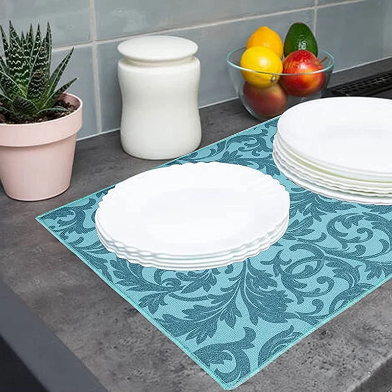 بساط تجفيف الأطباق، 2 عبوة من بساط تجفيف الأطباق، بساط تجفيف ماص، طبق قابل للغسل في الغسالة