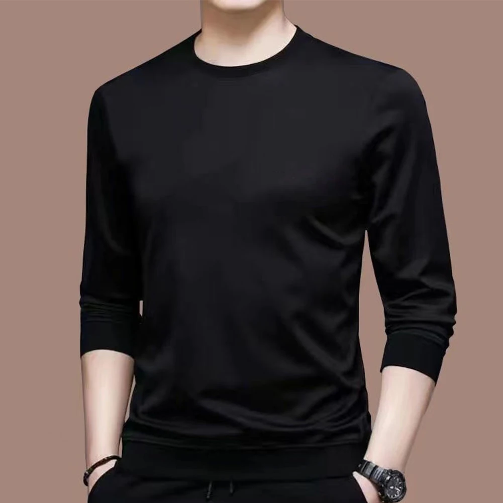 Male Top Mens Daily Hygroscopic Long Sleeve Muscle Activewear Skin-friendly Slim Fit Solid Color Undershirt Comfy