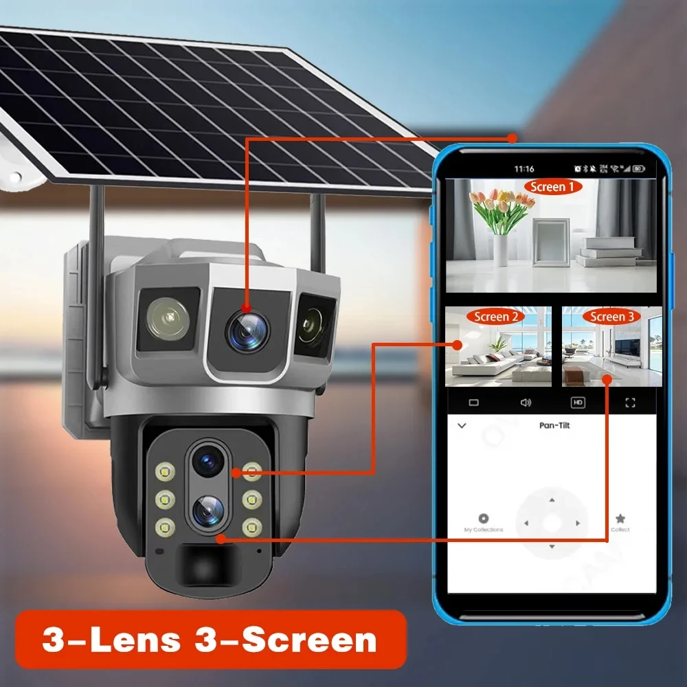 3 Lens 12MP Solar Camera Vigilancia Wifi Outdoor Surveillance Camaras de de Seguridad 4G LTE Wireless Cctv Smart Home Monitor