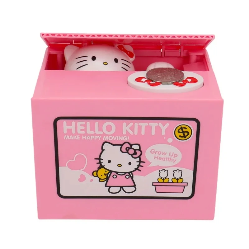 Hello Kitty  Piggy Bank Sanrio Action Figure Anime Cartoon KT Cat Stealing Coins Piggy Bank Money Safe Birthday Children's Gifts