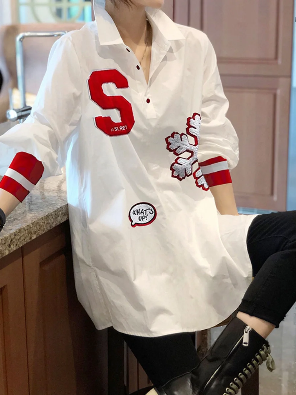 

Ele Standing Collar Midi irt Long Sve Women's Faion Design Thin Spring Autumn White Anti-Aging Korean Sle