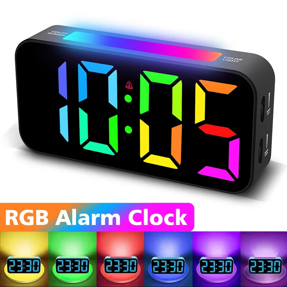 RGB Alarm Clock Night Light Touch Control LED Display 3 Wake up Modes Dual Alarm Clock Home Decoration