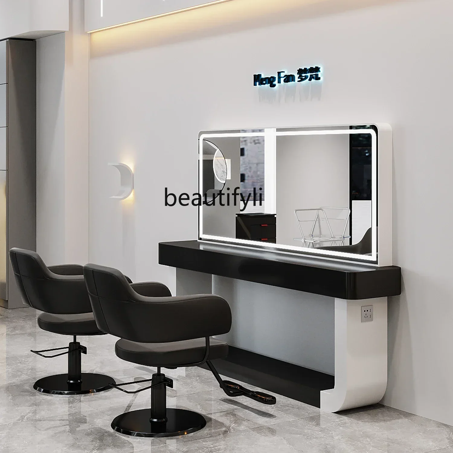 

SS NewHairSalon with Light Dressing Table Single Double-Sided Mirror Barber Shop Hairdressing Mirror for Hair Salon Cabinet Inte