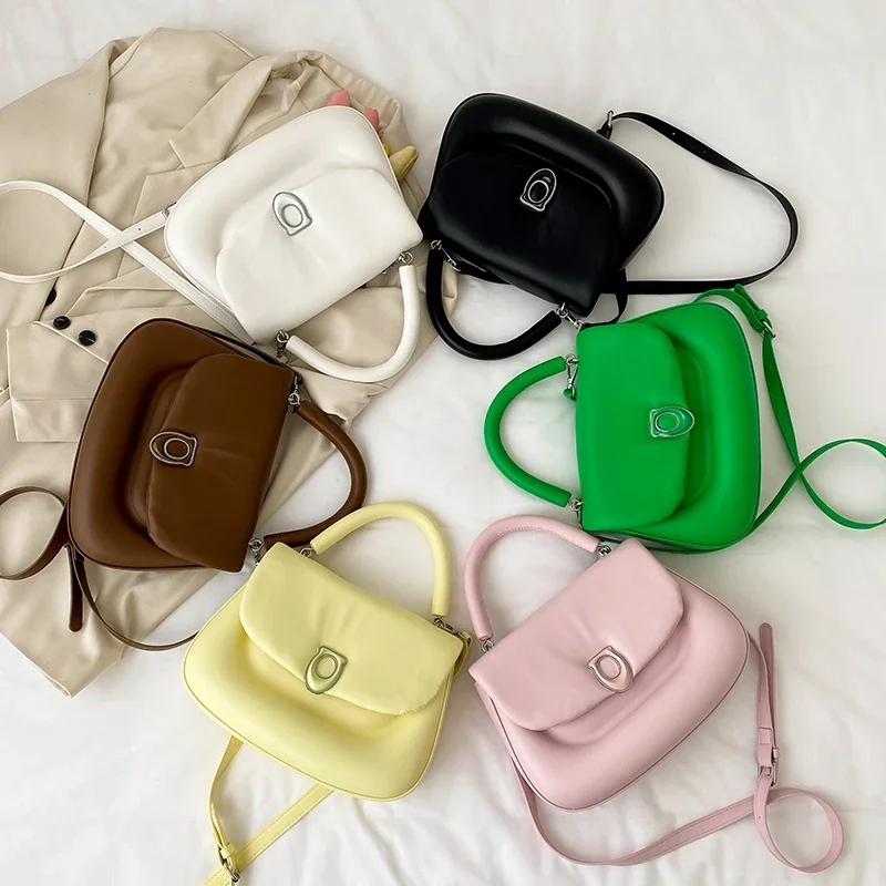

High Quality Soft Pu Leather Handbag For Women 2023 Winter New Solid Colour Saddle Bag Female Shoulder Crossbody Bag Sac A Main