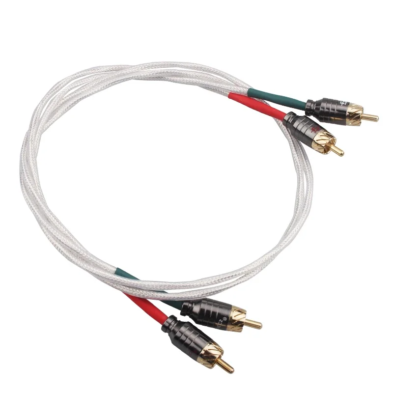 

Pair Silver Plated RCA Cable 2 Cores Shield Male To Male HiFi Audio Amplifier Signal Line 3mm