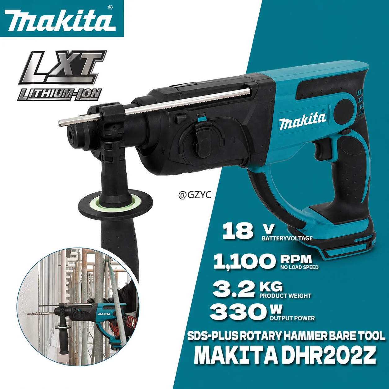 Image of Original Makita DHR202Z Bohrhammer SDS-PLUS Anti-Vibrations-Elektrohammer 18V LXT Rotationshammer Elektrowerkzeug