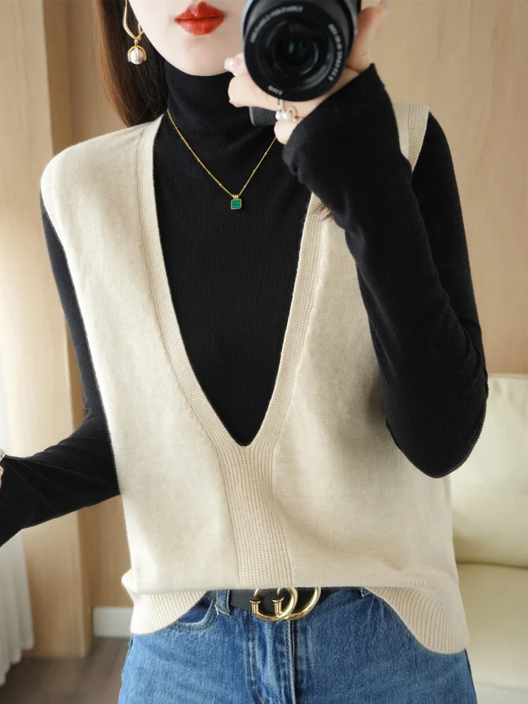 Sweater Vest Women 2025 Spring Autumn Korean Fashion Pullovers Thick Warm Loose Fit Ladies Vest Knitwear Sleeveless Knit Top