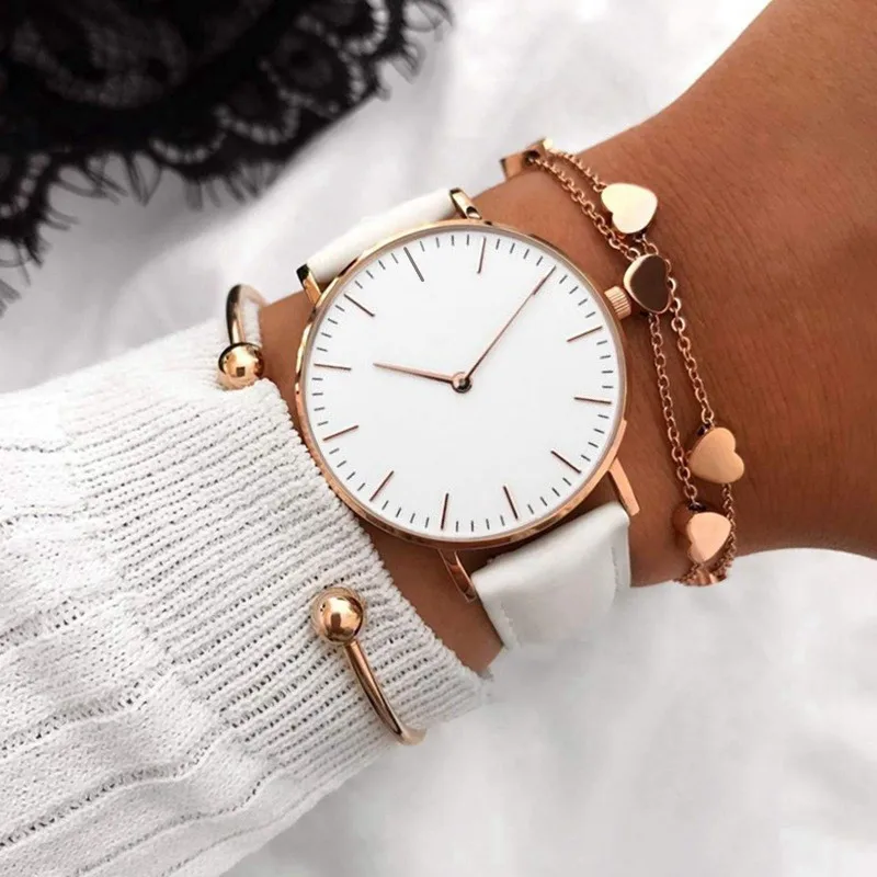 Ladies Simple Bracelet Wrist Watch Luxury Fashion Watch Women Leather Quartz Wristwatch Clock Zegarek Damski Relojes Para Mujer