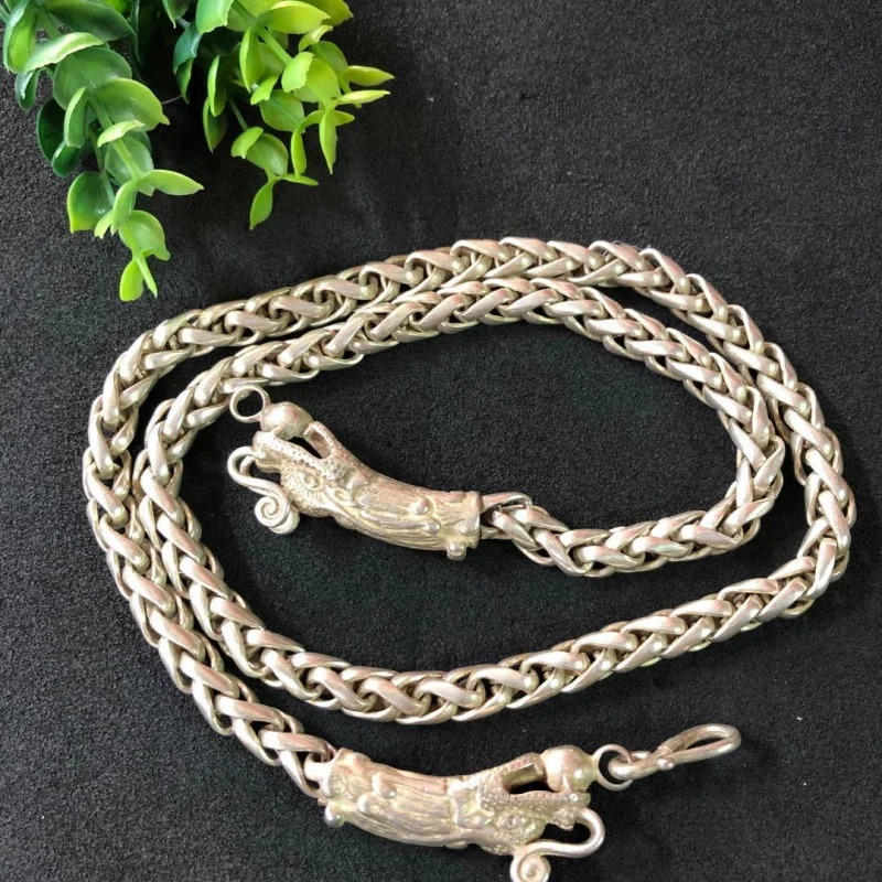 Factory Wholesale Antique Distressed Tibetan Silver Dragon Head Necklace Vintage Ethnic Style Necklace Bracelet One Piece Dropsh