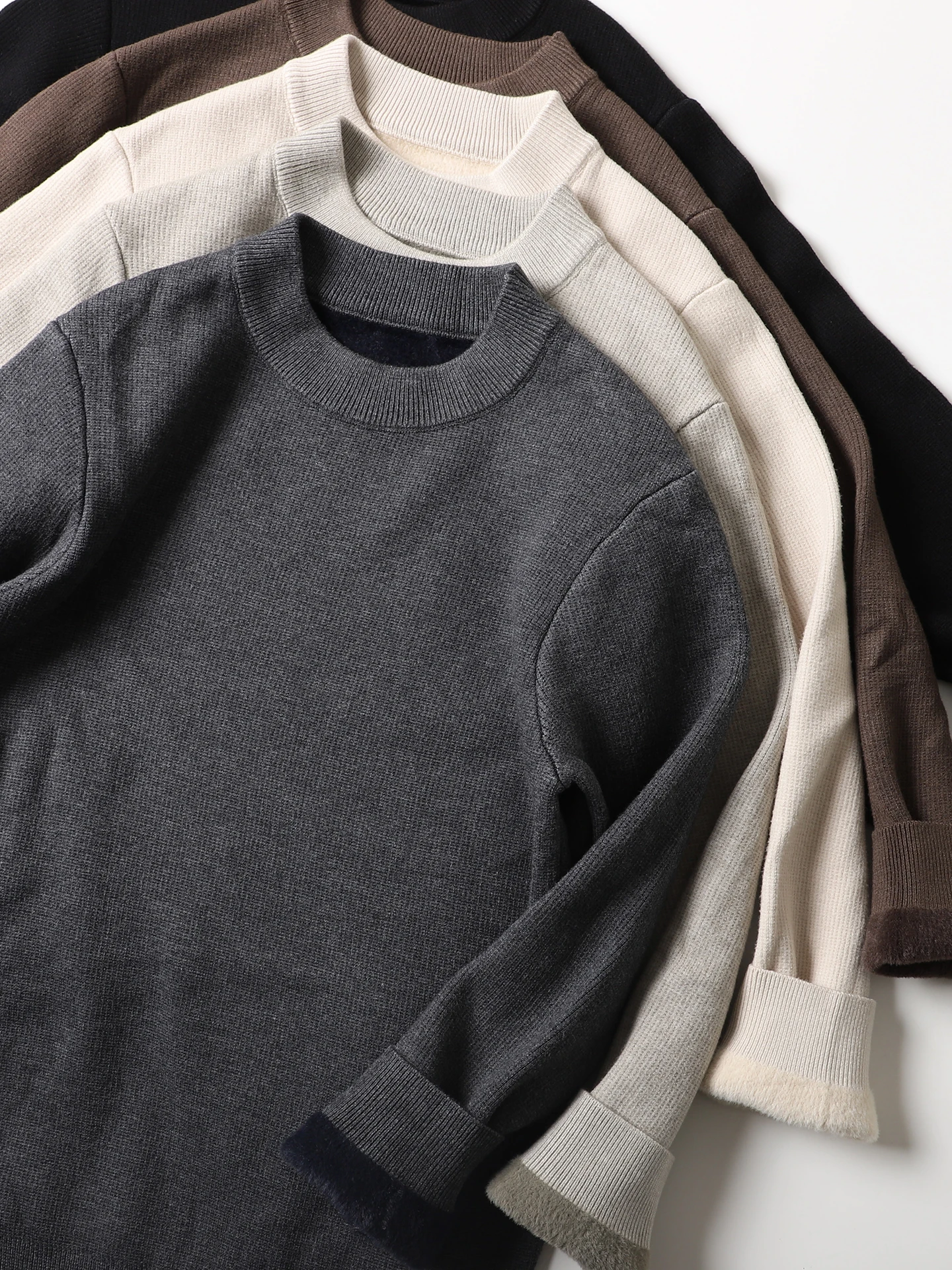 

Warm Fce Lined Thiened round Ne Knitted Sweater Casual Base Layer irt for Men Youth Polyester Fiber Long Sve