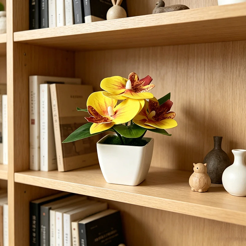 3-Head Simulated Butterfly Orchid Potted Plant Decoration, Home Decor, Hotel Indoor Foyer Decoration, Artificial Flower Bonsai